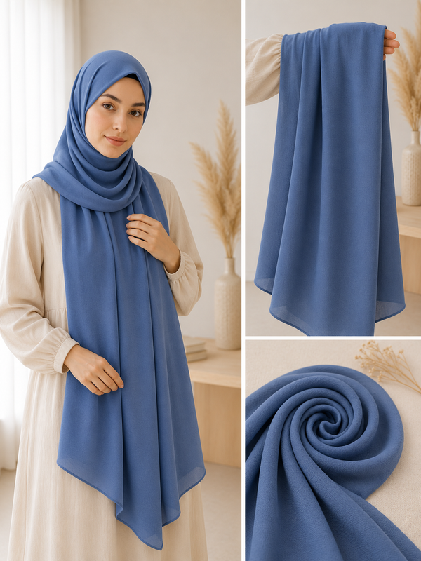 Premium Chiffon Jeansblau