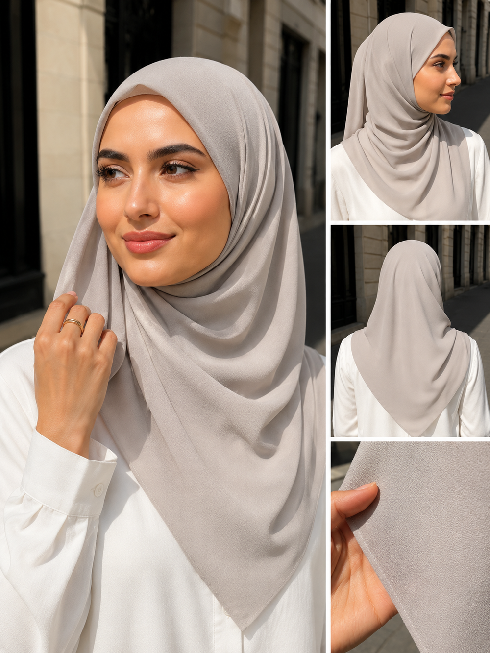 Premium Chiffon Hellbeige Grau
